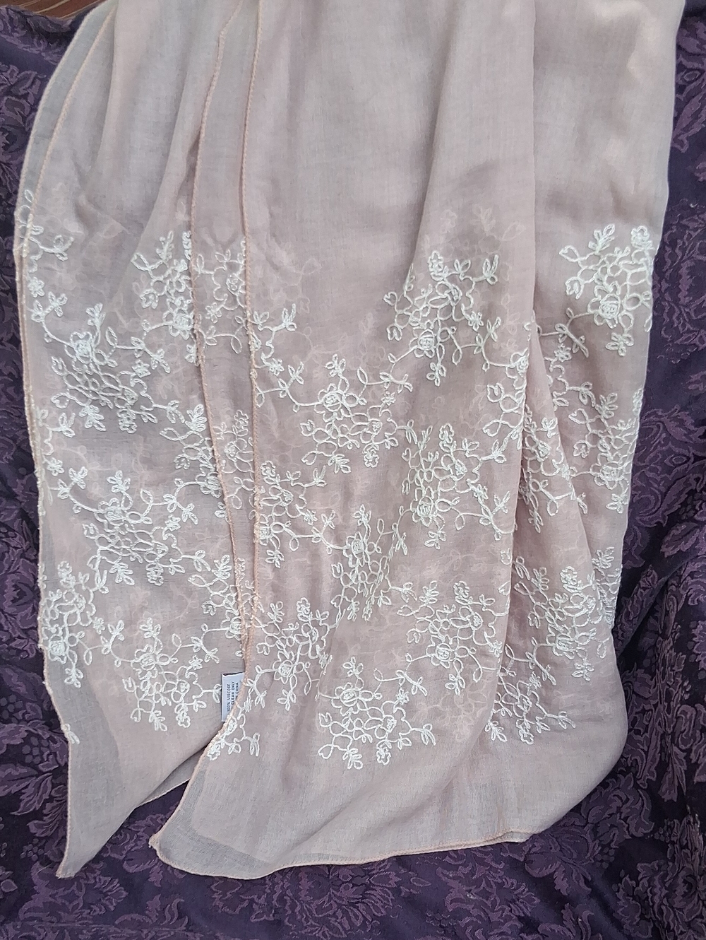 Delicate Pink Floral Embroidered Scarf - Women Accessories